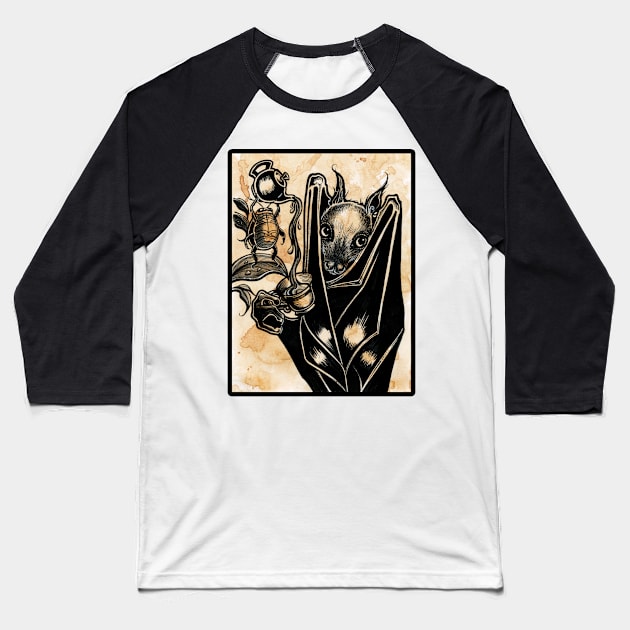 Bat with Tea - Black Outlined Version Baseball T-Shirt by Nat Ewert Art